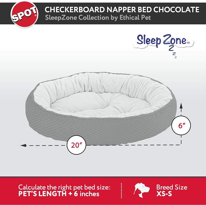 SPOT Sleep Zone Checkerboard Napper Pet Bed 20x20 / Chocolate - Pet Bed for Cats and Small Dogs - Attractive, Durable, Comfortable, Washable