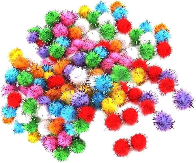 Random Color Mini Colorful Sparkly Glitter Tinsel Pompom Balls Toys f/Dog Cat Bird Pack of 100 Nice and Professional Pet Supplies