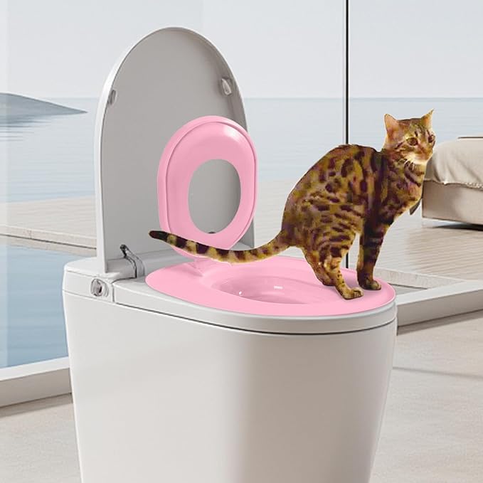 Cat Toilet Seat Training Kit,Reusable Plastic Trainer for Pet Cleaning,Removable Pet Toilet Training System,Portable Trainer for Home Pet Shop Pet Care,Easy Installation,Stable and Durable (Pink)