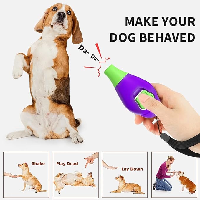 Perwin Dog Training Clicker with Whistle and Wrist Strap - Positive Behavior Reinforcer for Pets - All Ages, Puppy and Adult Dogs - Use to Reward and Train - Dog Whistle Included (Purple)