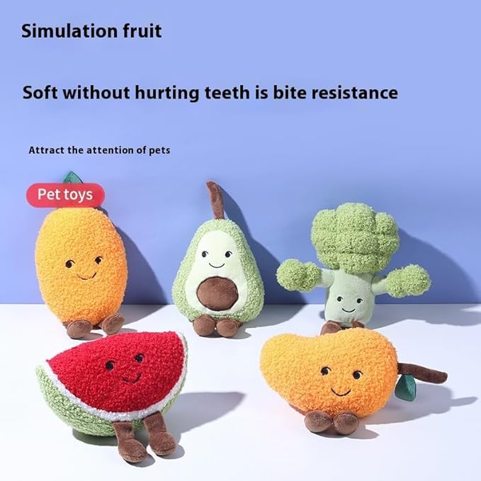 Plush Fruit-Shaped Pet Toy – Durable Squeaky & Bite-Resistant Dog and Cat Chew Toy for Teething and Self-Play (Pineapple)