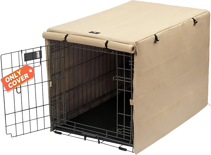 X-ZONE PET Double Door Dog Crate Cover - Polyester Pet Kennel Cover (Fits 24 30 36 42 48 inches Wire Crate) (36Inch, Tan)