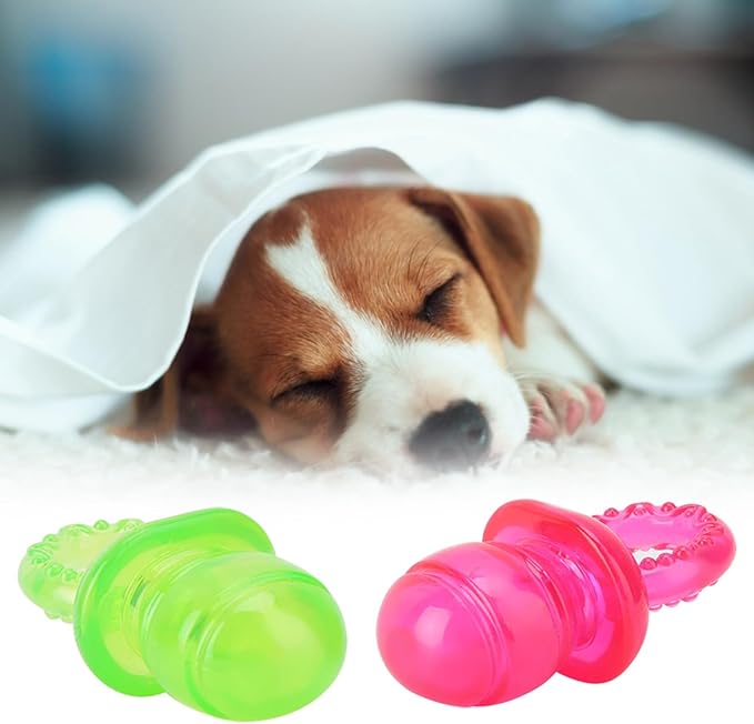 Puppy Pacifier for Small Dogs, 2 PCS Dog Pacifier, Pet Puppy Molar Chewing Training Toys Bite Resistant Rubber Clean Teeth Tools (Red Green) (2)