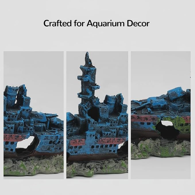 Mipukbay Shipwreck Aquarium Decorations, Resin Fish Tank Artificial Rock Ornament for Freshwater/Saltwater, Safe Landscape Hideout for Betta Fish, Goldfish and Aquatic Pets