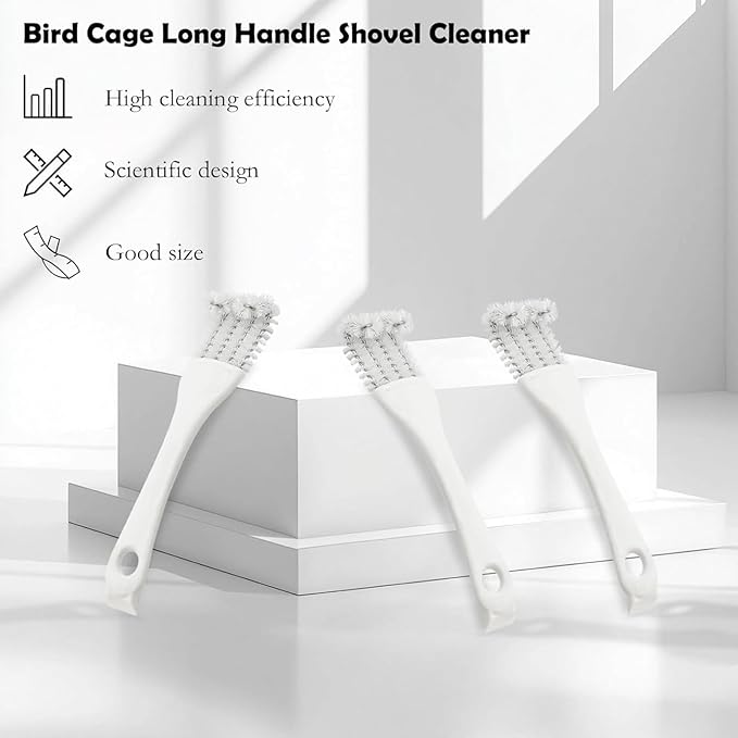 2-in-1 Birdcage Cleaning Tool (2PCS), Birdcage Cleaning Brush with Long Handle and Guano Removal Scraper, Parrot Cage Cleaning Accessories