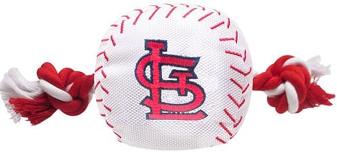 MLB SAINT LOUIS CARDINALS Baseball Rope Toy for DOGS & CATS. Tough nylon, Sporty Baseball Design, Heavy-duty ropes with Inner SQUEAKER