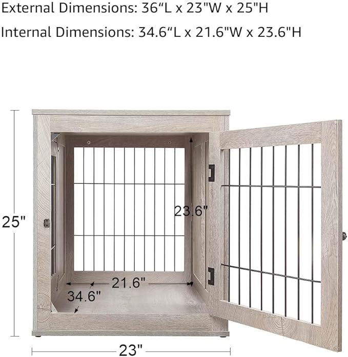 unipaws 36 Inch Furniture Style Dog Crate for Medium Dogs, Indoor Puppy Kennel with Door, Modern Decorative Wood Wire Pet Cage, Pretty Cute End Side Table Nightstand, Weathered Grey