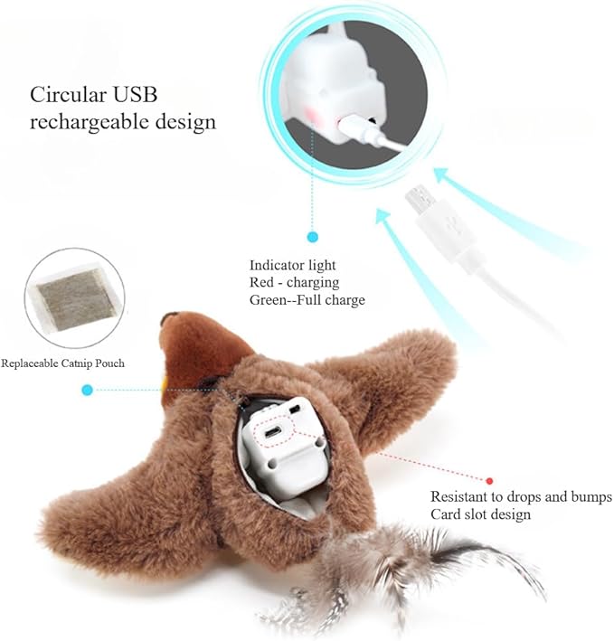 OMEM Pet Swinging Sparrow USB Charging Simulated Animal Call Vibration Induction Teasing Cat Cat Smart Toy