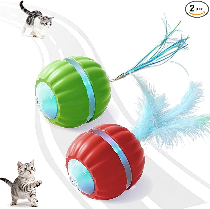 2 Packs Interactive Cat Toys for Indoor Cats,Automatic Moving Kitten Toys,Cat Toys for Bored Indoor Adult Cats,Smart Rechargeable Cat Enrichment Toys for Cats to Keep Them Busy, Cat Balls Pet Toys