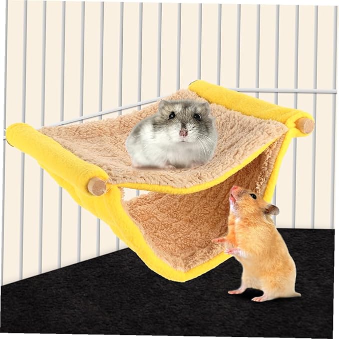 GLEAVI Double Layer Small Pet Hammock Hanging Bed Soft Plush Swing Cave for Hamsters Ferrets Birds Cage Accessories Yellow
