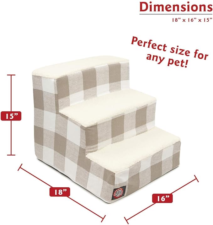 Majestic Pet 3 Step Portable Dog Stairs for Small Dogs to get on Bed Supports 250 lbs or Less – Dog Steps for High Bed with Machine Washable Cover –Pet Stairs for Cats Anderson Check Neutral Tan