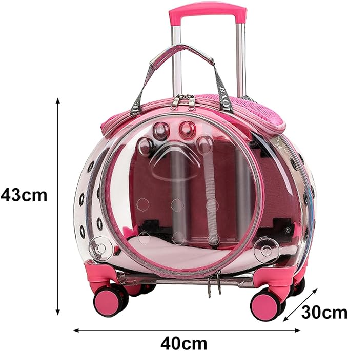 Cat Stroller, Clear Cat Carrier with Ventilation Holes, Silent Wheels, Convenient Portable Cats Dogs Backpack for Travel, Suitable for Cat Within 5kg, Dog Within 4kg Pink