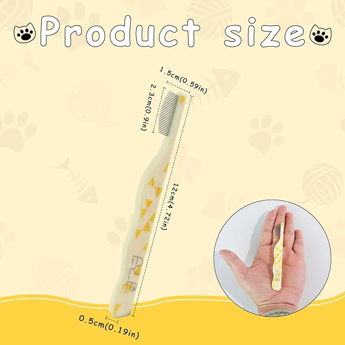 Andiker Small Dog Comb, Cat Comb with Curved Stainless Steel Rounded Tips Fine Tooth Ergonomic Handle Practical Pet Comb for Dogs Cats Grooming Removing Tear Stain (Yellow)