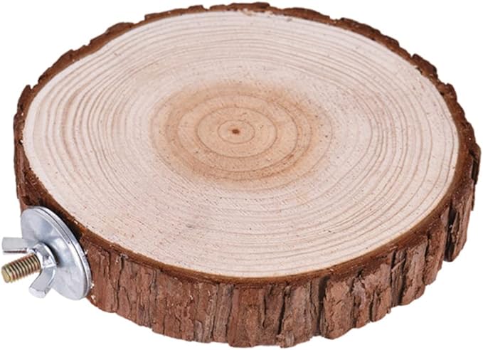 BESTonZON Round Wooden Pet Platform Stand Rack for Animals Natural Wood for Parrots Hamsters and Gerbils Bird Cage Accessory