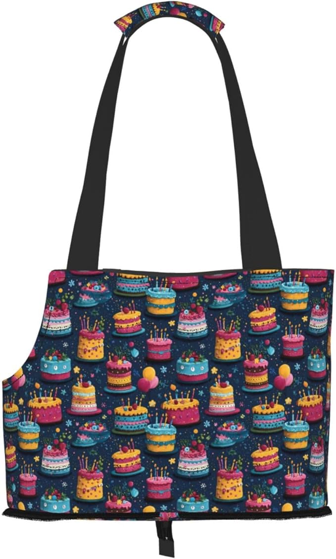 Birthday Cake (1) Print Foldable Pet Tote Bag, Shoulder Carrier for Small Dogs and Cats