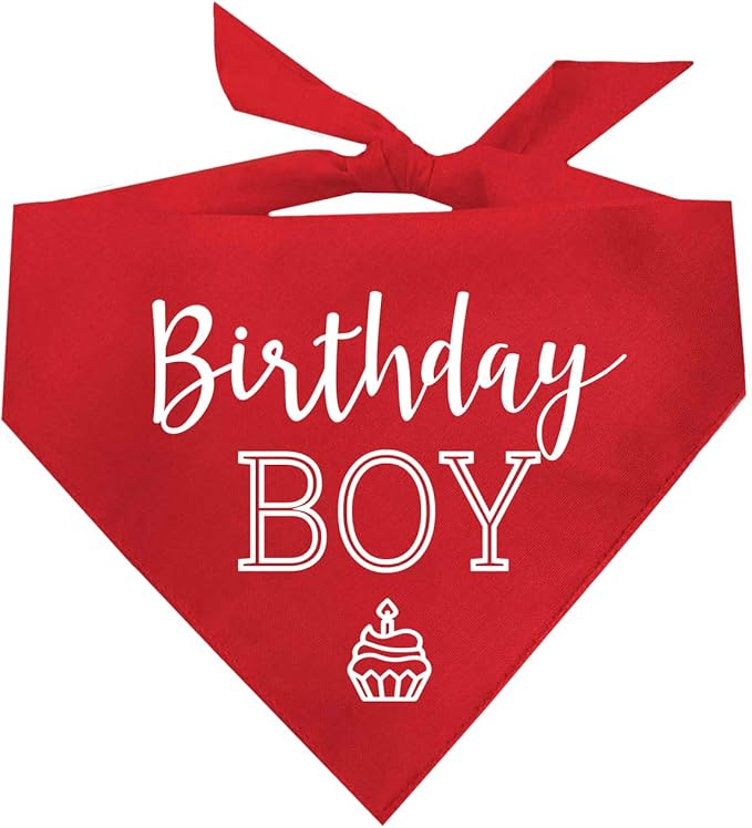 Birthday Boy with Cupcake Dog Bandana | 100% Cotton | Made in USA | Birthday | Pawty | Party Theme | Celebration Supplies | Photoshoot | Red X-Small (214)