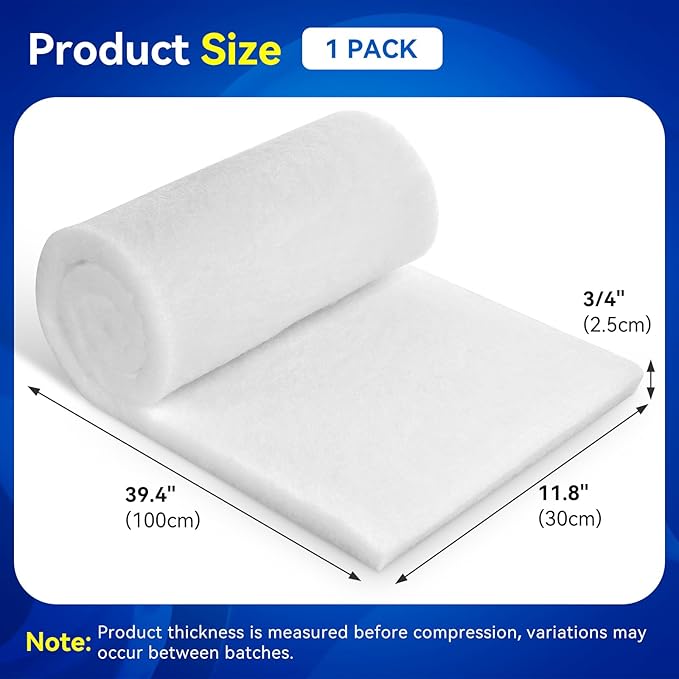 Borlech Aquarium Filter Floss Pad - Mechanical & Polishing Polyester Media for Fish Tank Filters, Ultra-Clear Water in No Time, 3/4" Thick (39.4” x 11.8”) 1 Pack