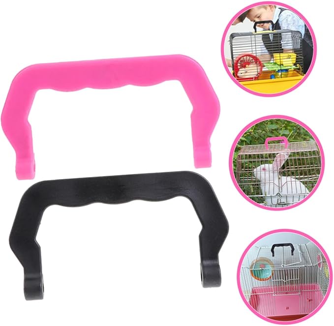 Happyyami 20pcs Pet Cage Handles Set Ergonomic Durable and Portable Birdcage Accessories for Hamsters Easy to Install Multi-use Black and Pink for Safe Transport