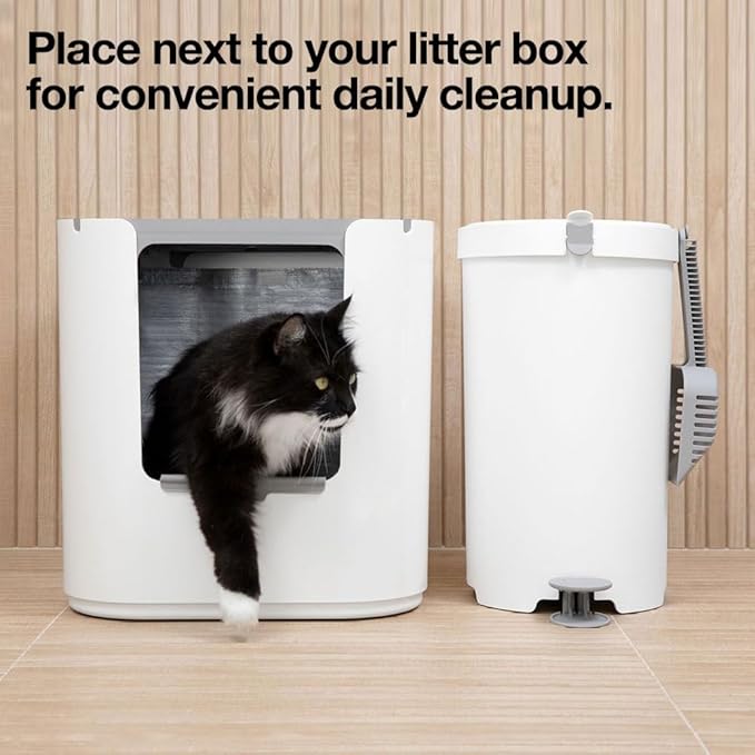 Modkat Premium Litter Keeper - Cat Litter Disposal (Includes Litter Scoop, 2X Bamboo Charcoal Filters, and 10x Recycled Waste Bags (White)
