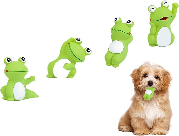 Volacopets 4 Cute Frog Puppy Squeak Toys Latex Float Water Pool Dog Toys Squeaky for Small Breed Soft Fetch Interactive Play pet Toys, Green