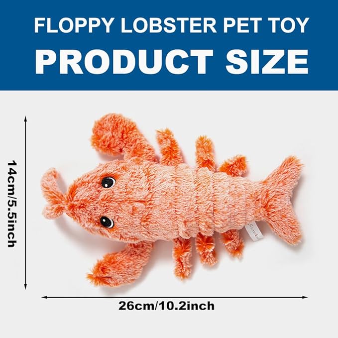 Floppy Lobster Interactive Dog Toy, Funny Wiggly Lobster Dog Toy for Small/Medium/Large Dogs, USB-Rechargeable Dog Chewing Teething Moving Toy for Indoor Outdoor Puppy and Cats