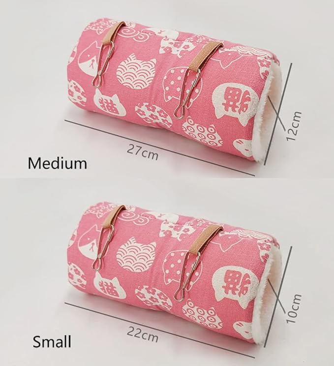 2 Pack Hammock Warm Plush Tunnel Birds Cage Accessories for Small Pet Parrot Hamster (Small, Pink)
