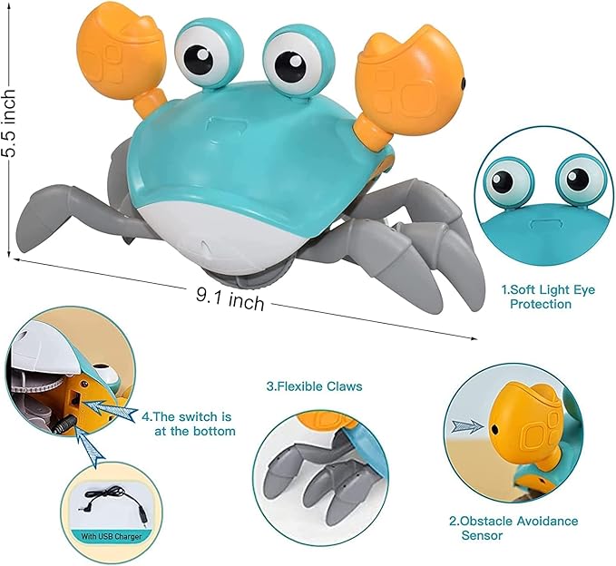 Crawling Crab Dog Toys with Obstacle Avoidance Sensor & Music Sounds, Lights for Dogs, Dancing Crab Toys Gifts for Puppy Small Medium