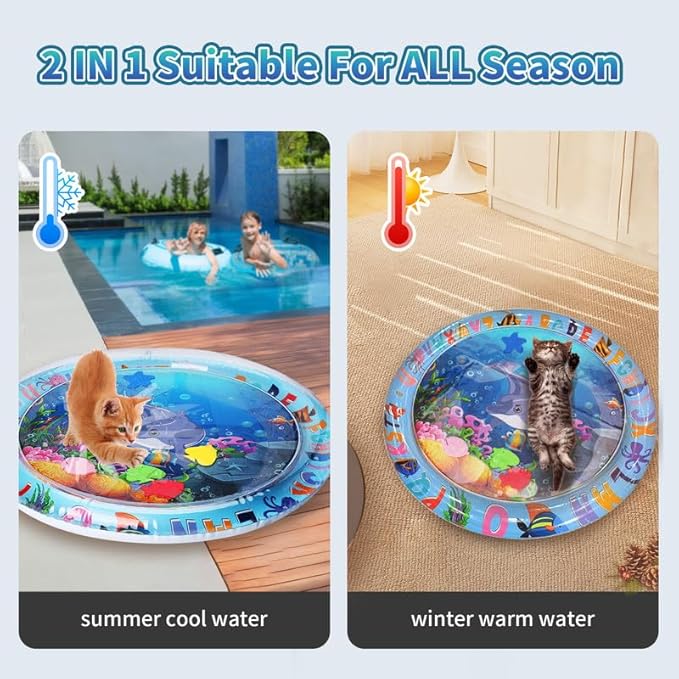 Cat Water Mat,Upgrade 0.5mm Thickened Anti-Scratch Cat Water Sensory Play Mat,Unbreakable Interactive Cat Playing Stuff,Comfort Water Play mat for Cats,Cat Play Mat with Wand Random Color