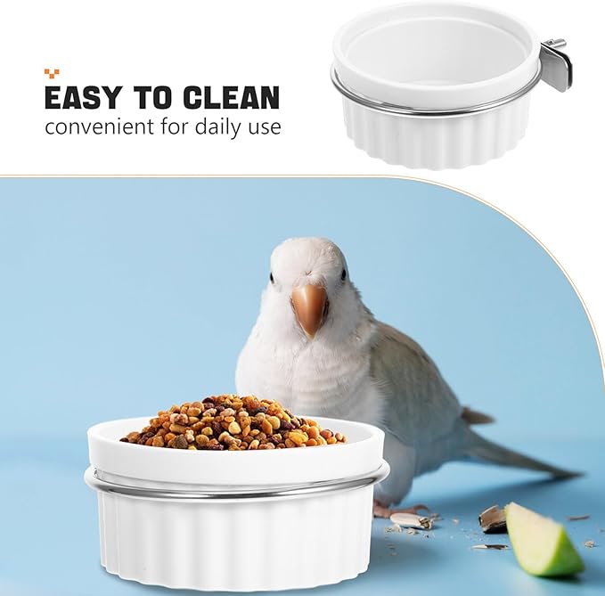 Parrot Food and Water Bowl for Bird Cage Stainless Steel Small Bird Cage Bowl with Hanging Hook Accessory for Parakeets and Cockatiels