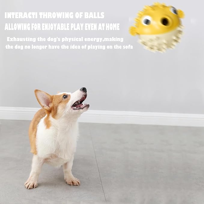 Dog Balls with Bell Sound, Interactive Dog Toys,Treat Dispensing Dog Toys, cat Toys Balls，Rubber Elastic Ball Toys for Small/Medium/Large Cat and Extra Small/Small Dogs (Yellow)
