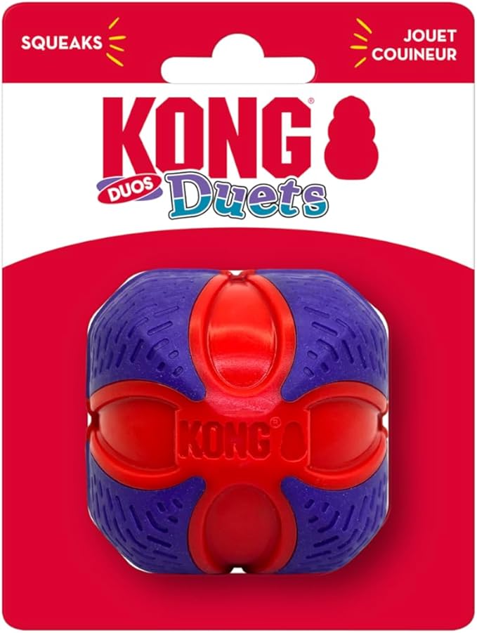 KONG Duets Duos Bouncy Dual Color Squeaky Toy fot Dogs (Ball, Medium)