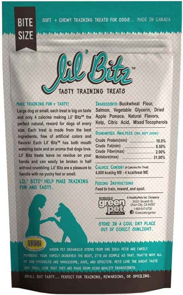 Lil' Bitz Soft & Chewy Training Treats for Dogs, Bite Size Reward Treats for Training & Positive Reinforcement, Grain Free Dog Treats Made with Wild Salmon & Kelp, All Breeds, 6 Pack (4 oz Each)