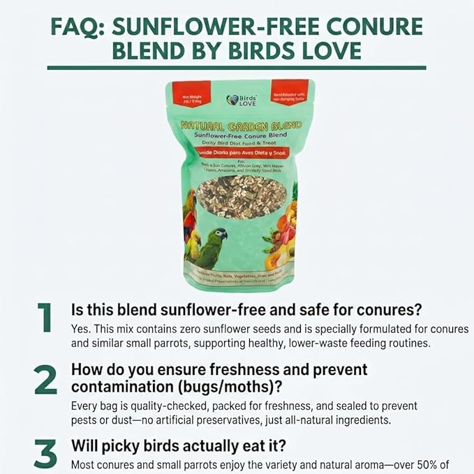 Birds LOVE All Natural Garden Blend Bird Food for Conures - Sunflower Free 2lb
