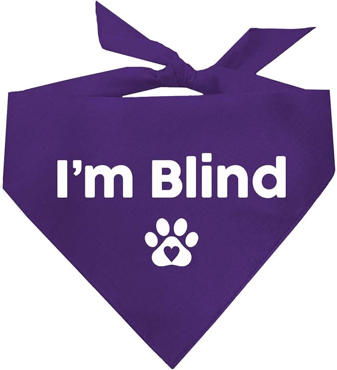 I'm Blind Dog Bandana | 100% Adjustable Cotton Triangle | Made in USA | Deaf | Impaired | Hearing Loss Accessory | Warning | (Purple, XS 413)