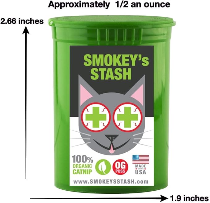 Smokey's Stash Catnip – 100% Natural Premium Catnip for Cats –Fresh, Potent & Aromatic – Encourages Play, Reduces Boredom for Indoor Cats & Kittens – Grown in North America – Resealable Pop Top Can