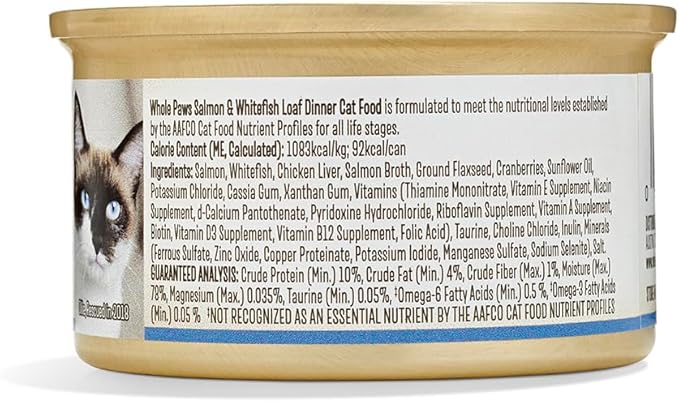 Whole Paws, Wet Cat Food, Salmon & Whitefish Loaf Dinner, 3 Ounce