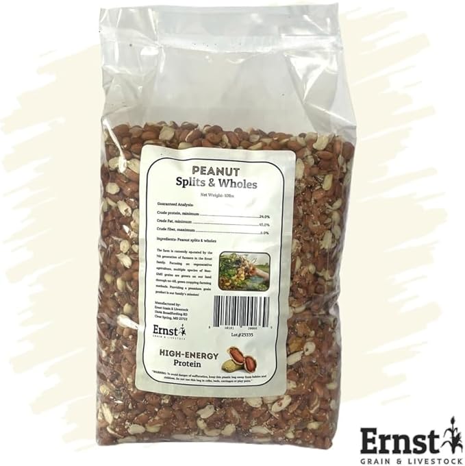 Ernst Grain & Livestock Out of Shell Peanut Splits & Wholes, 10lb, Perfect for Squirrels, Birds, Deer, and Other Wildlife, Raw Peanuts