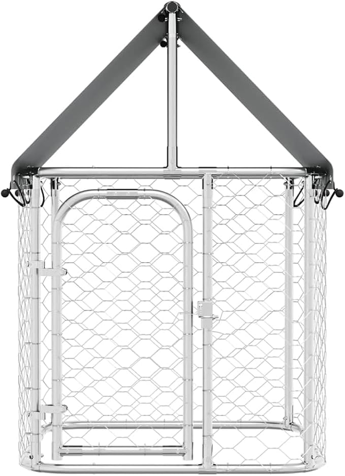 vidaXL Outdoor Dog Kennel with Roof, Dog Pen Pet Crate Kennel Cage with Lockable Door, Dog Playpen House Outdoor Metal Dog Fence for Yard
