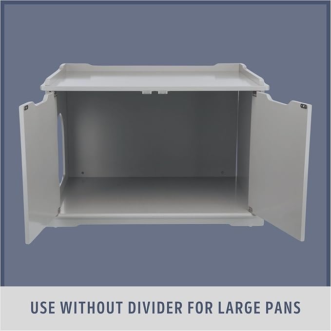 Trixie XL Furniture Litter Box Enclosure (White), Hidden Litter Box for Cats with Openings on Either Ends & Large Ventilations Slots, Double Doors for Easy Cleaning, Removable Divider