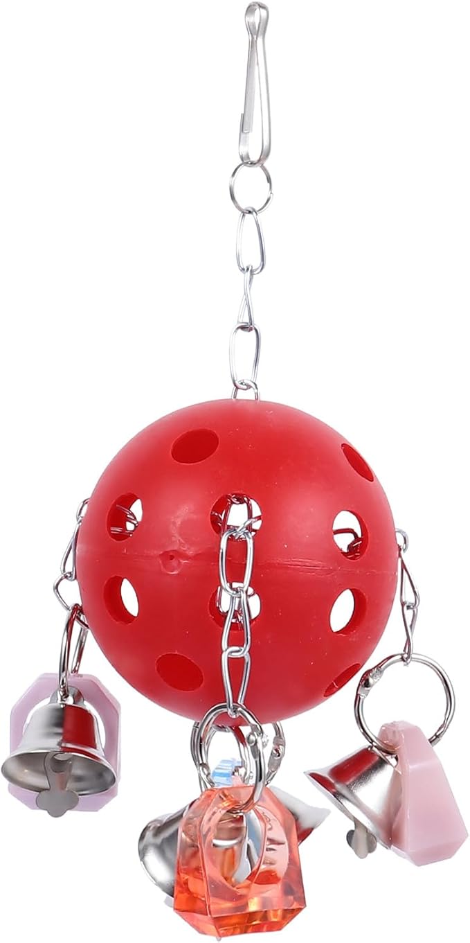 Colorful Bell Ball Bird Cage with Hanging Ring Interactive Parrot Chew for Parakeets Squirrels Small Pets Cage Decoration and Entertainment Accessory