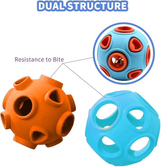 WishLotus Dog Ball Toy, Dog Interactive Toy with Ring Bell Squeak Toys Dog Rubber Bouncy Ball Pet Exercise Game Puzzle Ball to Increase IQ Search & Catch Bite Resistant Chewing Toy (S, Orange&Blue)