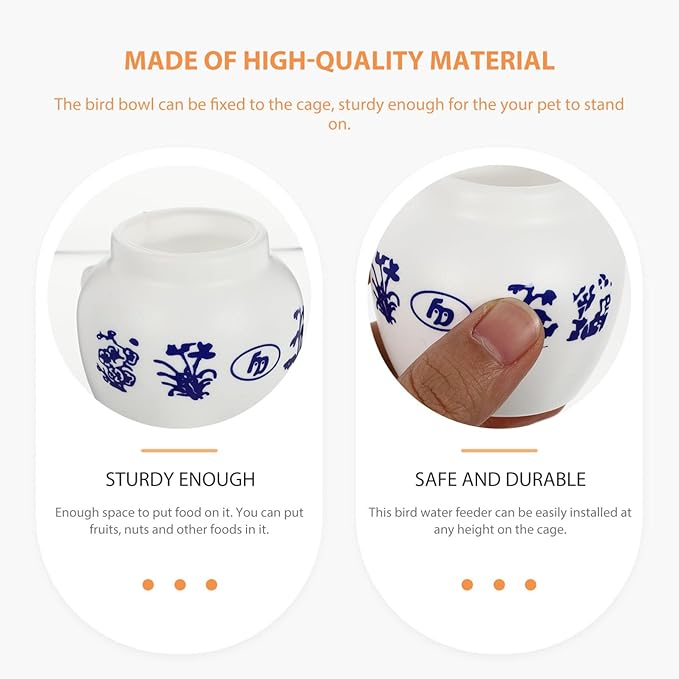 5pcs Small Blue and White Porcelain Style Parrot Bowls Bird Feeding Cups Water Dishes for Cockatiels Parakeets Bird Cage Accessories