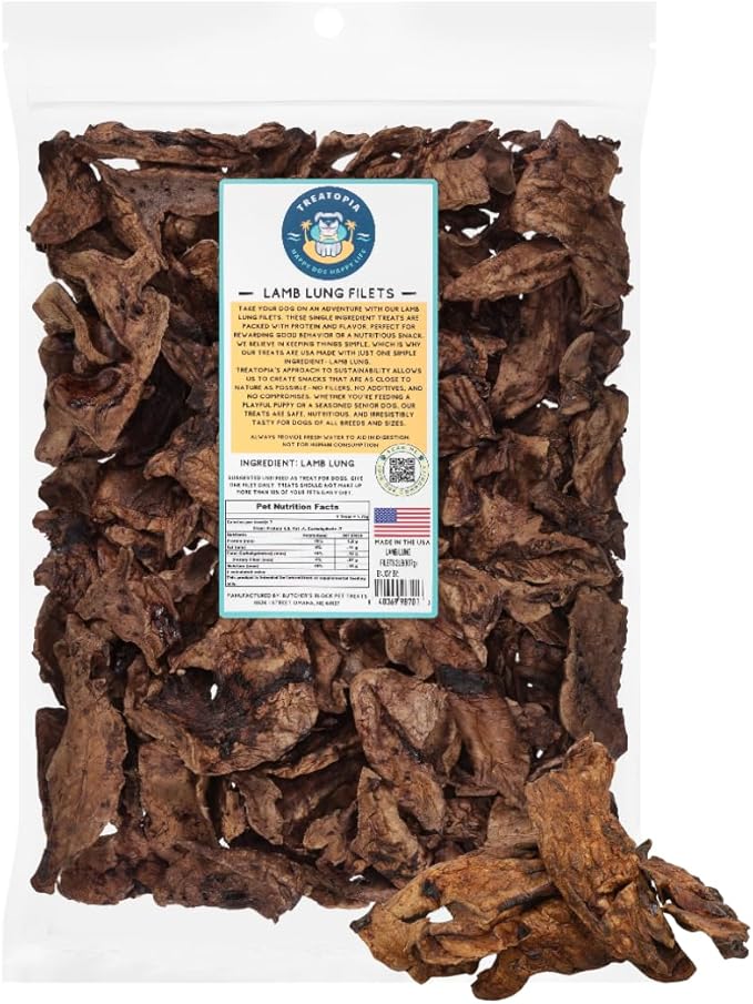TREATOPIA Lamb Lung Filet Dog Training Treats for All Breeds & Sizes, Bulk 2 LB Bag, All-Natural, Lean, Single Ingredient, High Protein, USA Made, Nutritious, No Additives, No Fillers, Grain-Free