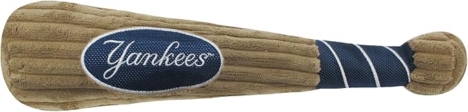 MLB New York Yankees Baseball Bat Toy for DOGS & CATS. Soft Corduroy Plush Dog Toy with Inner SQUEAKER, MLB Chew Toys for Dogs or Cats. Durable Fun Interactive Dog Toy with Team Names and Logo