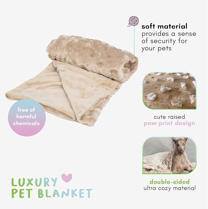 Petique The Velvet Blanky Pet Blanket, Super Soft Cat and Dog Blanket, Double Sided Plush Polyester, Cute Paw Print Design, Reversible, Machine Washable, Large Fleece Kitten and Puppy Blanket