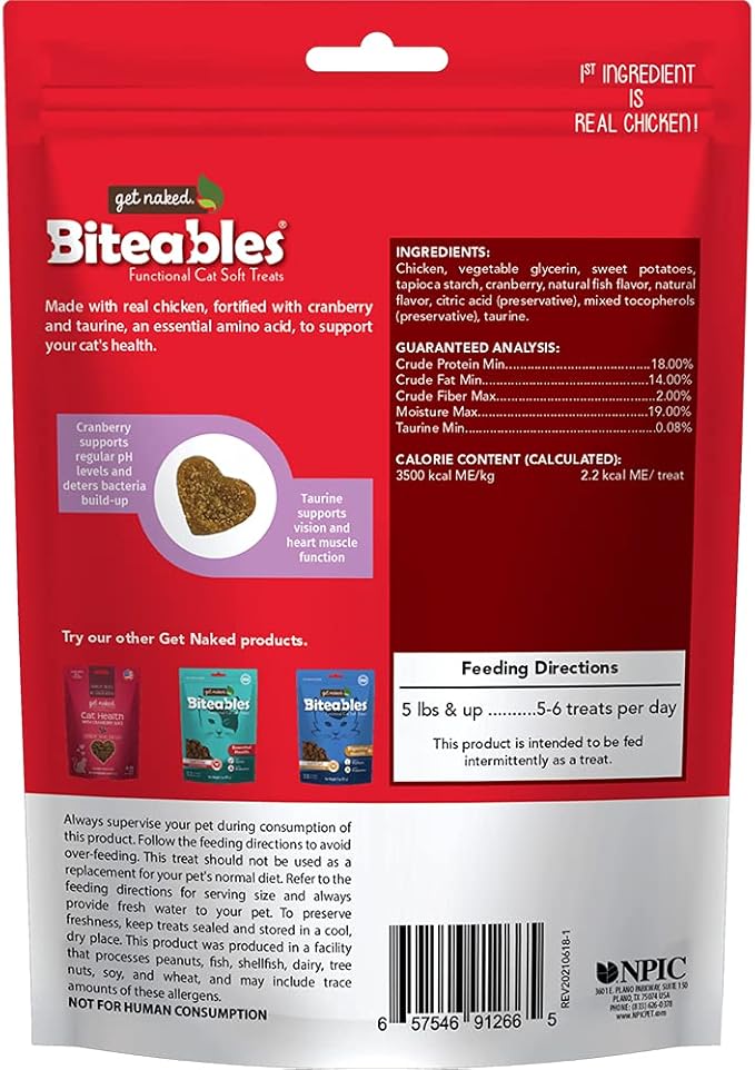 Get Naked Biteables Natural Soft Treats for Cats, Cat Health Plus, Chicken Feast Recipe, 3 oz, 1 Pouch