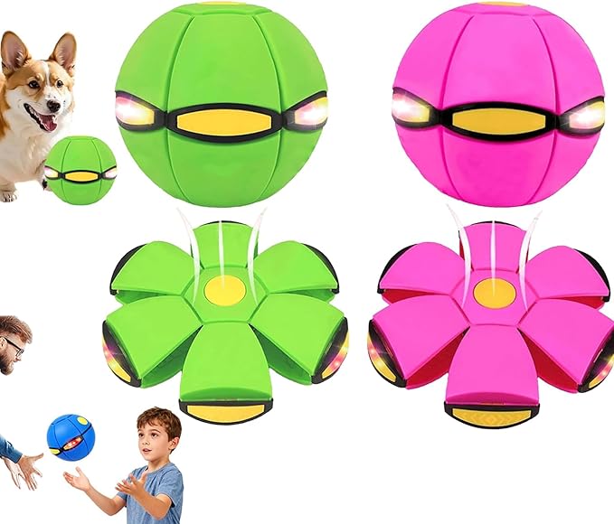 2PCS Magic Bouncing Ball, Magic Meta - Ball, Children's Magic Bouncing Balls, Dual Form Flying Saucer, Parent-Child Interaction with 3 Light Suitable for Indoor & Outdoor Play Green and Blue
