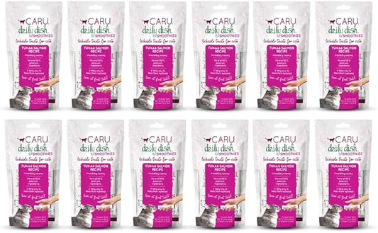 Caru - Daily Dish Smoothies - Lickable Tuna & Salmon Cat Treat - 4 Pouches per Pack - Pack of 12 (48 Total Pouches, 0.5 oz Each)