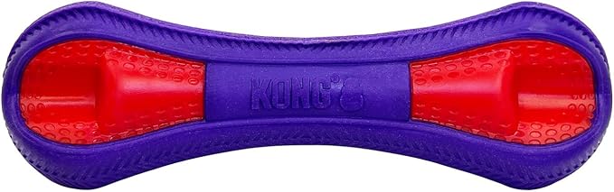 KONG Duets Duos Bouncy Dual Color Squeaky Toy fot Dogs (Bone, Small)