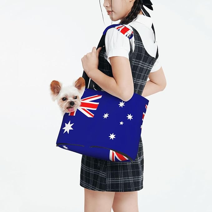 Foldable Pet Carrier Sling - Waterproof Small Dog & Cat Travel Australian Flag Tote with Safety Hook for Hiking